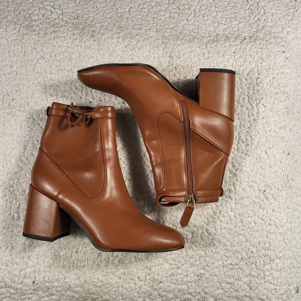 Franco Sarto Tribute block heel ankle boots cognac brown faux leather size 7.5